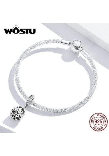 Wostu Paskalya Hollow Yumurta Açılabilir Charms 100% 925 Ayar Gümüş Fit Bilezik Kolye Zirkon Boncuk Gümüş