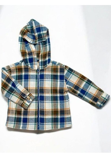 Erkek Bebek Kapüşonlu Ekose Desenli Fermuarlı Hırka-14870 Çok Renkli