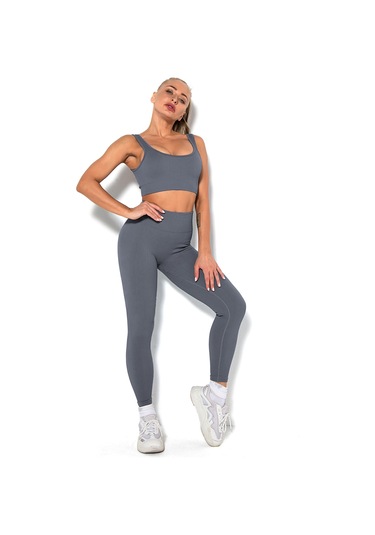 Yunboo Kadınlar İçin Nefes Alabilen Esnek Yoga Takımı - Sporcu Sütyen Ve Tayt Seti Gri