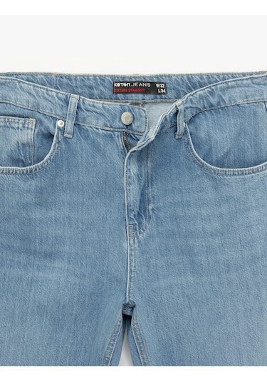 Koton Pamuklu Normal Bel Cep Detaylı Vintage Straight Fit Jean Pantolon Orta İndigo 6wam40091nd İndigo