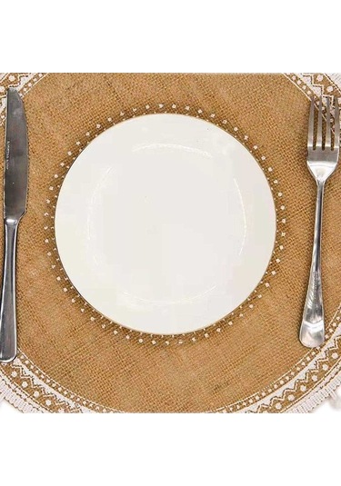 Ulzyvf Yuvarlak Top Seti Servis Örtüleri Masa Kahverengi&beyaz Jüt Dokuma Boho Beyaz Amerikan 4'lü, Tq Kahverengi - beyaz