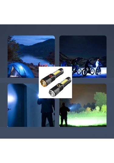 Teltree Usb Hızlı Şarjlı, İki Işık Kaynağı, Teleskopik Odaklanabilir, Dış Mekan El Feneri Gümüş Gümüş