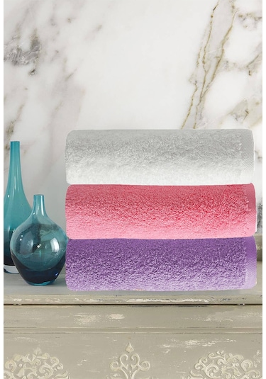 3 Lü Renkli El Yüz Havlu Seti %100 Pamuklu Natural Harmony Mor