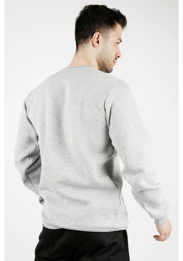 Uniprom Sıfır Yaka Sweatshirt Kalın Kumaş İçi Şardonlu Gri Erkek Açık Gri