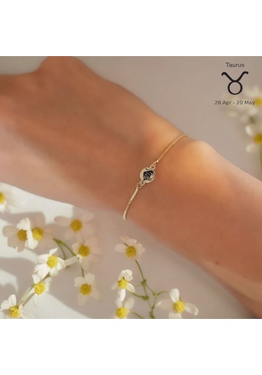 Archin Boğa Burçları İçin Yuvarlak Motifli Zincirli 14 Ayar Altın Plakalı Hediye Bileklik-417burç Boğa