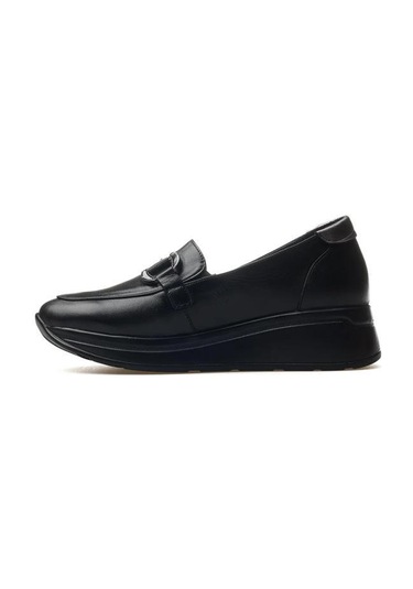 Venüs 2216647y Airflow Dolgu Deri Loafer Kadın Ayakkabı Siyah - Platin