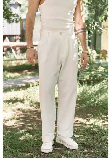 Ayyubay Pileli Ekru Erkek Pantolon Ekru