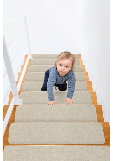 Halifleks Yapışkan Tabanlı Merdiven Basamak Paspası Rip Halı Kaymaz Tabanlı - Bej Null