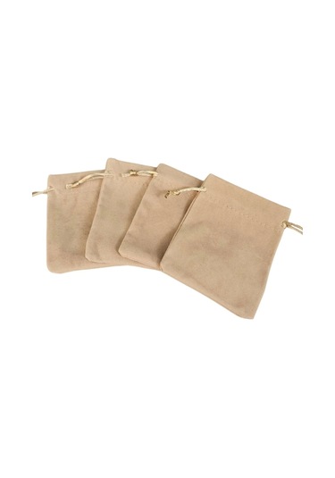 Süet & Kadife Duble Kese Krem 10 Adet 9x12 Cm Takı, Altın Kesesi İpli & Büzgülü