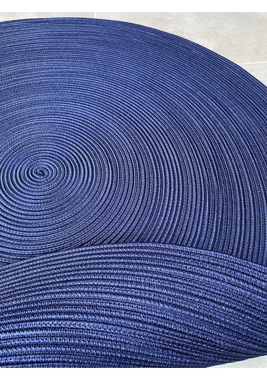 Siyah Jüt Yuvarlak Hasır Görünümlü Klasik Halı Kilim Lacivert