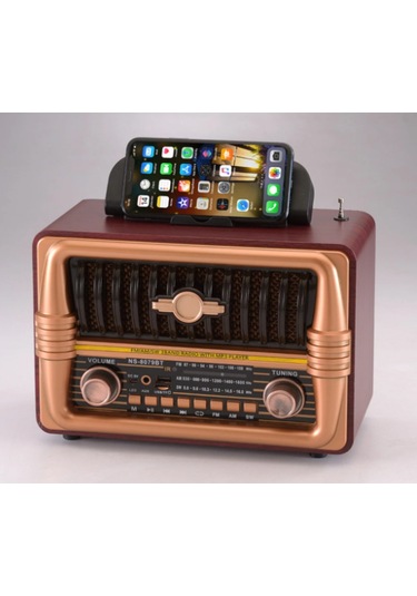 Ns-8079 Büyük Boy Telefon Tutma Aparatlı Retro Ahşap Tasarım Bluetooth Hoparlörlü Radyo Fm/am-437