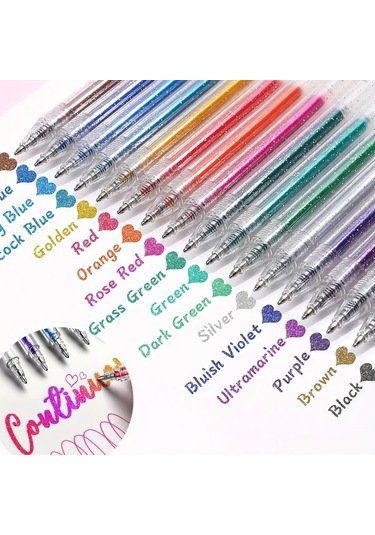 Honeybeeshop 36 Renk Parlayan Yıldız Glitter Jel Kalem Pastel Neon Floresan Vurgulayıcı Okul Sanat 36 Renk