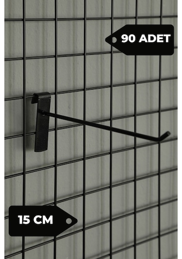 15 Cm 90 Adet Siyah Tel Pano Kancası Raf Askısı Siyah