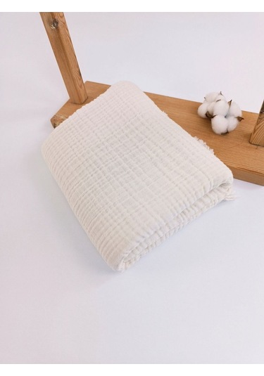 4 Kat Müslin Mint Yeşil Saçaklı Bebek Battaniyesi 100x120 Cm- %100 Pamuklu & Çok Amaçlı Battaniye Ekru