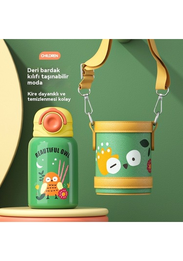 Aurora Çocuk Termos Badağıpaslanmaz Çelik Suısıcısısısısısısıstani Anti-fallörenci Su Bardağı Yeşil