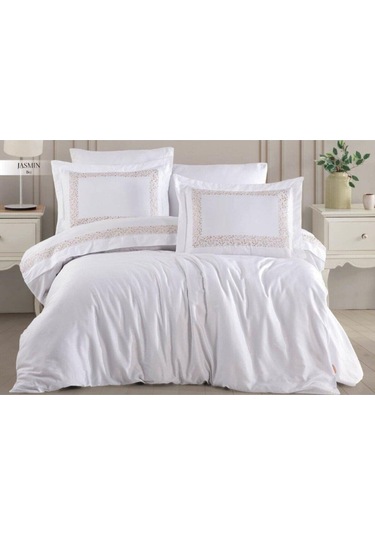 Özdilek Jasmin Çift Kişilik Nakışlı Saten Bej Nevresim Takımı 4 Yastık Kılıflı Çok Renkli