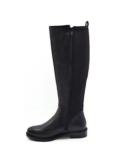 Venüs 20711k Düz Topuk Streç Detaylı Günlük Deri Kadın Çizme Siyah