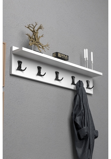 Askılık Duvar Elbise Askılığı Portmanto 80 Cm Beyaz Düz Beyaz