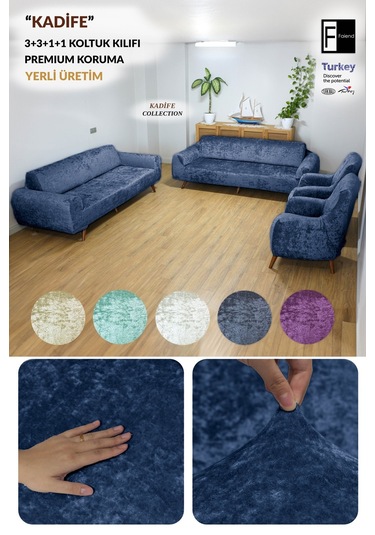 Kadife 3 3 1 1 Petrol Mavi Lastikli Kanepe Örtüsü Lastikli Koltuk Örtüsü Koltuk Kılıfı Pembe