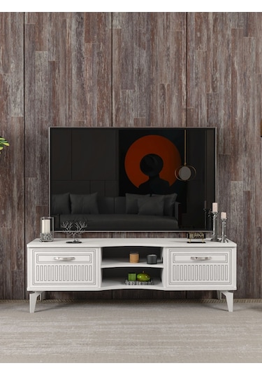 Tv Sehpası Tv Ünitesi Vera Beyaz Çizgili 5053 Beyaz