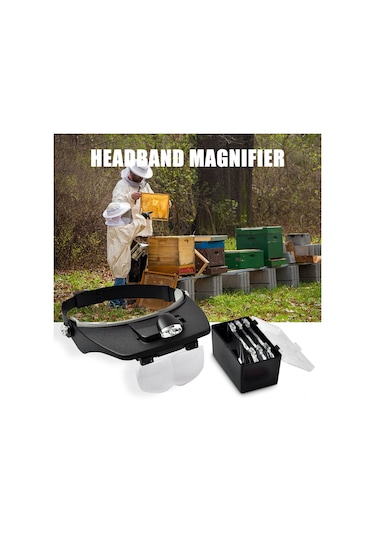 Hombey Arı Yetiştirme Aracı - Led Işılıklı 4 Değiştirilebilir Lensli Uzak Görme Büyütec Pil Yok Ht-0302
