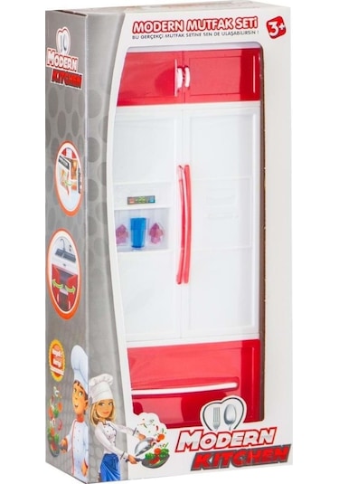 Kayyum Oyuncak Modern Kıtchen Tekli Mutfak Seti Kırmızı Beyaz Buzdolaplı 1011-4