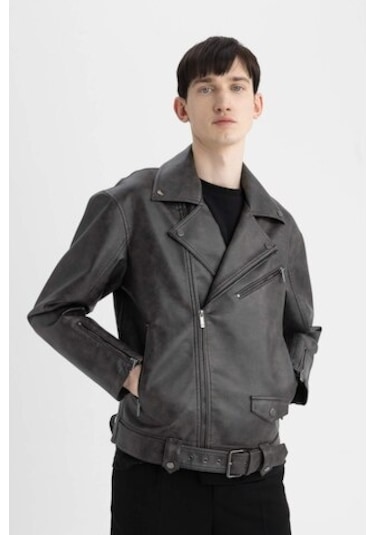 Defacto Slim Fit Polo Yaka Suni Deri Ceket Mont C5748AX24AUBN338 Kahverengi