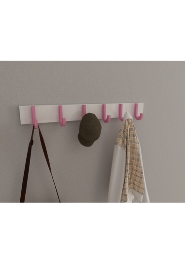 Hepsi3boyutlu Modern Duvar & Kapı Baston Askılık - 6 Adet Pembe J Askılık - Model No : 6 Pembe