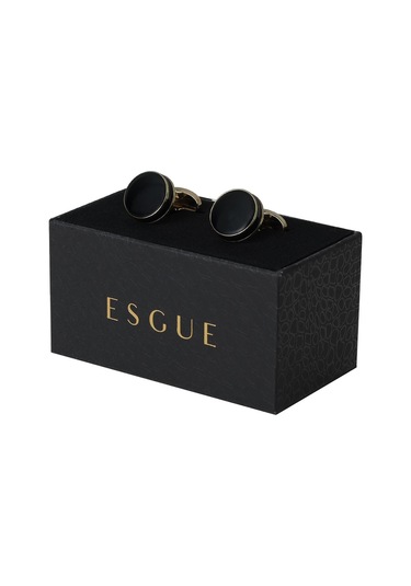 Esgue Siyah Gold Renk Yuvarlak Form Mineli Luxery Kol Düğmesi