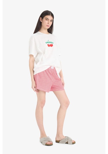 DeFacto Regular Fit Pijama Takımı Kısa Kollu Baskılı Üst Esnek Belli Şort-Fall in Love F1958AX25SPRD227 DeFacto Regular Fit Pijama Takımı Kısa Kollu Baskılı Üst Esnek Belli Şort-Fall in Love F1958AX25SPRD227