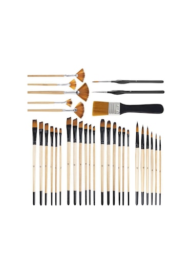 32 Akrilik Fırça, Yelpaze Fırçalar, İnce Detay Fırçaları