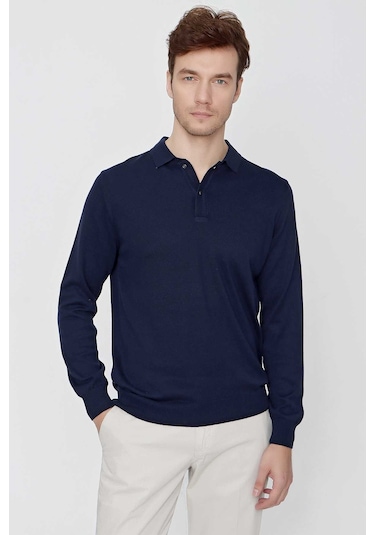 Basic Dinamik Fit Rahat Kesim Polo Yaka Triko Kazak 99kc017001210 Marine