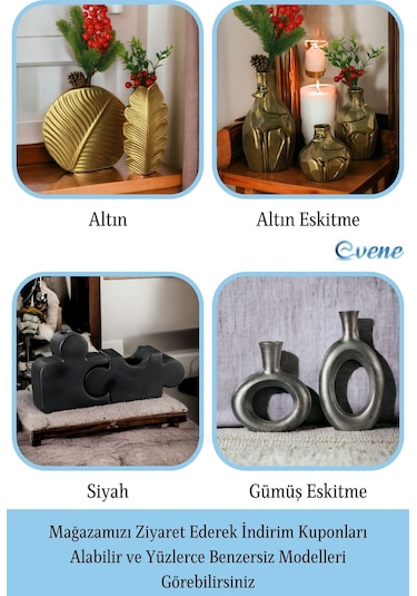 Vazo Küçük Vazo Masa Üstü Vazo Ev Dekorasyon Vazo Model 7 Altın Eskitme Altın Eskitme