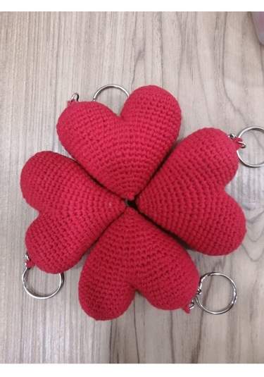 Anahtarlık Amigurumi El Yapımı Örgü Kırmızı Kalp