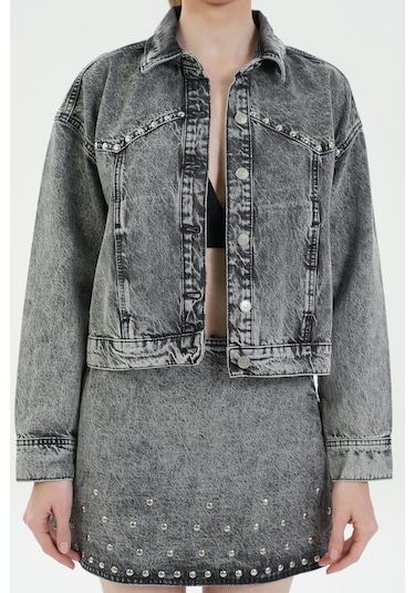 Asit Yıkama Antrasit Regular Fit Drop Detaylı Jean Ceket C 4538-225