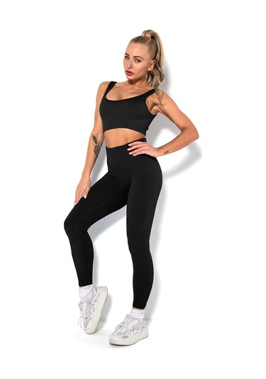 Ximistore9 Kadınlar İçin Süper Esnek Soluk Akıllı Fitness Seti - Siyah Düz Yaka Bra Ve Tayt, Yoga Spor Günlük Kullanıma Uygun L Beden SiYAH