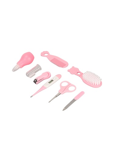 Hangfox Bebek Sağlık Bakımı Seti 8 Parça: Burun Emici, Tırnak Kesici, Tarak, Fırça, Termometre - Taşınabilir Çanta İle Güvenli Kullanim Pembe