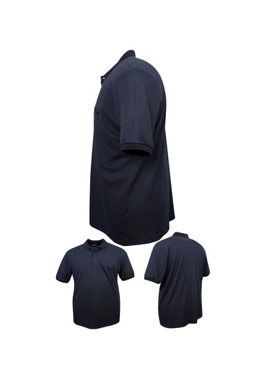 Erkek Büyük Beden 115 - 155 Kilo Arası Uygun Bedenli Likralı Pike Polo Yaka Cepli Tişört Lacivert