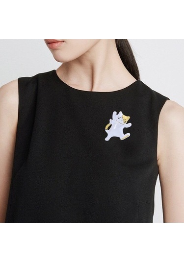 Gri Blucome Güzel Yağ Dans Beyaz Kedi Broş Emaye Alaşım Takı Omuz Kazak Şapka Aksesuarları Kadın Kızlar İçin