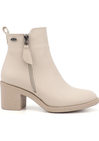 Gönderi R Bej Çift Fermuarlı Kalın Topuklu Bot Bej