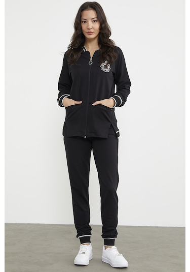 Nakış Detaylı Jogger Eşofman Takım - Siyah 001