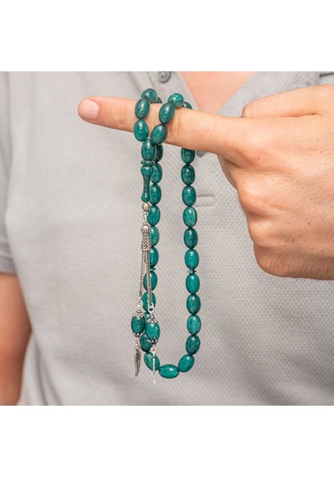 Gümüş Püsküllü Sıkma Kehribar Tesbih Sl12594 Gümüş