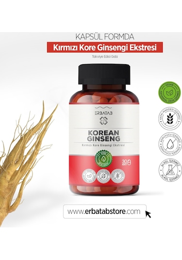 Erbatab Kırmızı Kore Ginsengi Ekstresi Korean Ginseng 30 Kapsül