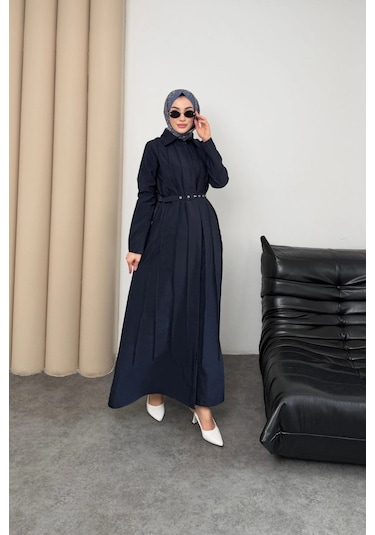 Mihran Butik Quenn Model Coupra Model Kumaş Kemer Detaylı Elbise Lacivert