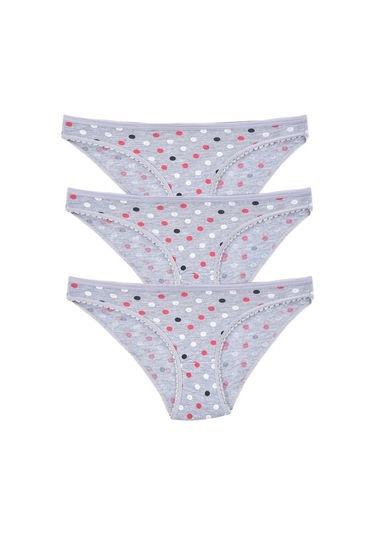 Kadın 3'Lü Paket Desenli Bikini Külot Gri (481017875)-Tek Ebat-Gri