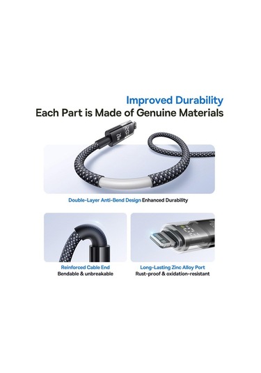 Baseus Display 20w Type-c - 8 Pin Hızlı Şarj Kablosu, Uzunluk:2m