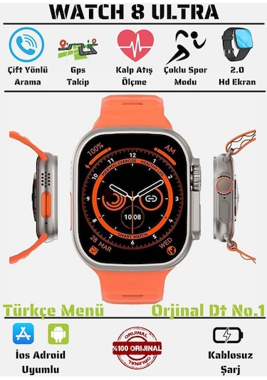 Watch 8 Ultra No.1 49mm Tam Ekran Nfc Kablosuz Şarj Akıllı   Saat(İthalatçı Garantili)