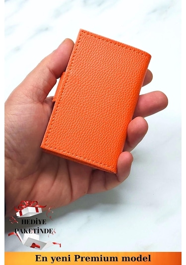 Unisex Vegan Deri Turuncu Cüzdan Akordiyon Ergonomik Organizer Kartlık Turuncu