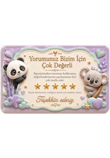 100 Adet Sevimli Hayvan Temalı Yorum Kartı 8x5 Cm 200 Gr Teşekkür Kartı