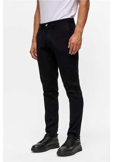 Süvari Siyah Slim Armürlü Pantolon Siyah